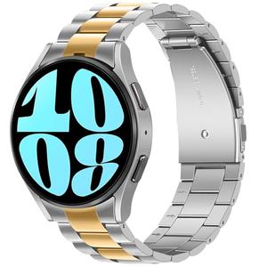 Anlinser No Gap Bands Compatible with Samsung Galaxy Watch 7/6/5/4/FE Band 44mm 40mm/Watch 6 Classic Band 47mm 43mm/Watch 5 Pro 45mm/Watch 4 Classic, 20mm Metal Strap for Women Men, Silver-Gold