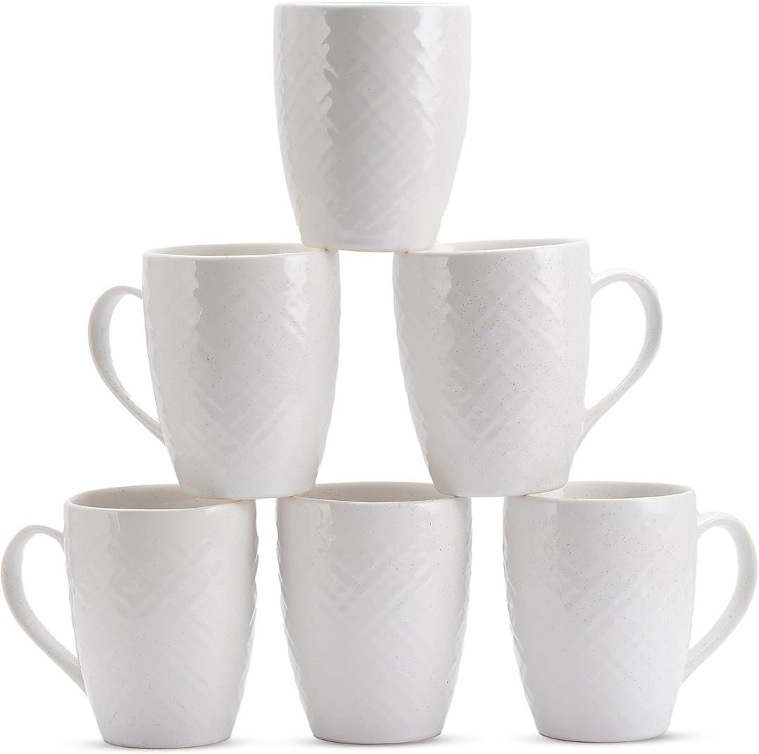 White Ceramic Coffee Mug Set of 6 – 12 oz Large Coffee Cups with Handles, Durable Porcelain Mugs for Coffee, Tea, Hot Chocolate & Milk – Microwave & Dishwasher Safe