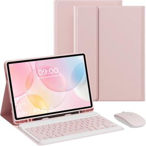 Keyboard Case for Samsung Galaxy Tab A11+ Plus 2025 /A9+ Plus 2023 11 Inch, Detachable Tablet Case with Pen Slot Detachable Folio Keyboard Cover with Mouse. (Pink)