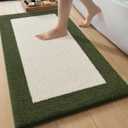 Color&Geometry Ultra Soft Bathroom Rugs Non Slip with Rubber Backing, Absorbent Washable Bath Mat Quick Dry,Microfiber Plush Carpet for Shower Floor,Bathtub,Ivory White and Olive Green,24"x43"