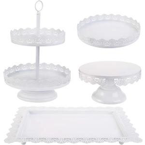 TOPZEA Set of 4 Cake Stands, White Metal Dessert Treat Table Display Stand Set Cupcake Cake Pop Holder, Pastries Tiered Serving Tower Candy Fruit Plate Tray for Wedding, Baby Shower, Buffet
