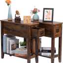 Brown 2 Pack Chairside Narrow End Table with Drawer, Solid Recliner Side Table with Storage Shelf, Slim Nightstand Bedside Table for Bedroom