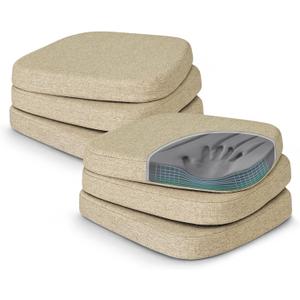 Shinnwa Dining Chair Cushions Set of 6, Patented Design Memory Foam Seat Cushions with Ties and Washable Cover, 6 Pack, 17" x 16" x 2", Natural Linen
