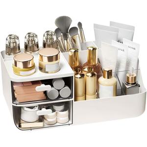 Perfume Organizer Makeup Organizer Countertop with Drawers Cologne Organizer for Men Women White Vanity Organizer Bathroom Organizers and Storage Skincare Organizer for Vanity Toothbrush Holder Brush