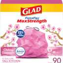 Glad Tall Kitchen Trash Bags 13 Gallon, MaxStrength Cherry Blossom Garbage Bags, Drawstring, 90 Count