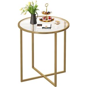 SAYGOER Round Dining Table Small Glass Kitchen Table 26.7'' Multifuntional Modern Dining Room Table for 2 Space Saving Kitchen Table,Easy Assembly, Gold 