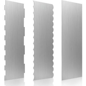 3 Pcs Stainless Steel Cake Scraper, 8.6-inch Double Sided Patterned Edge Stripe Edge Smoother Scraper, Cake Decorating Comb Metal Cake Scraper for Butter Mousse Cream Decoration