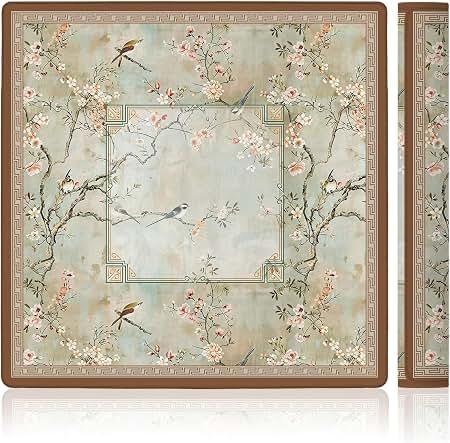 LZYRF Vintage Chinoiserie Cherry Blossom Mahjong Mat 31.5 x 31.5 in, Cottagecore Botanical Floral Bird Anti Slip and Noise Reduction Game Table Cover for Mahjong Dominoes Card Board Tile Games