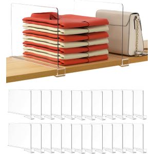 HBlife 24 Pack Clear Shelf Dividers, Vertical Purse Organizer for Closet Perfect for Sweater, Shirts, Handbags in Bedroom and Kitchen, Adjustable Acrylic Bookshelf for Organization