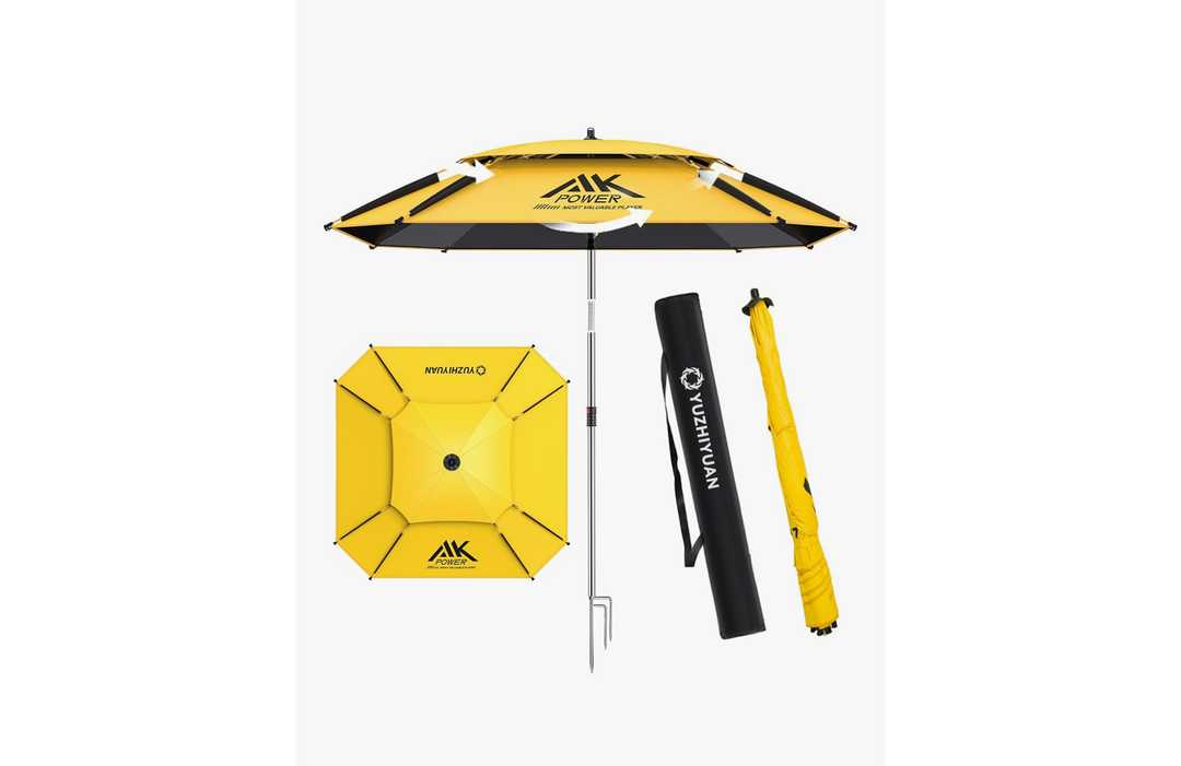 Patio Umbrella with Exclusive Black Coating, 7.2ft/7.8ft Heavy-Duty Double-Layer Nylon Canopy, Adjustable Tilt Sun Shade Outdoor Table Umbrella, UV Protection & Carry Bag for Beach, Fishing, Backyard