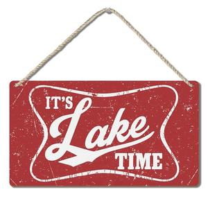TopXmai Lake House Signs, It's Lake Time Retro Red Wooden Plaque Wall Hanging Signs for Bedroom Living Room Home Porch Front Door Decorations, Lakes House Gifts, 14x8 Inch, K031