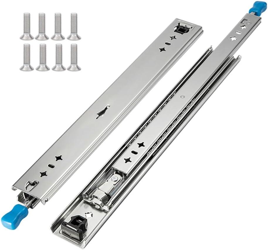 Hitess 1 Pair 48 Inch Heavy Duty Drawer Slides with Lock 250lb Load Capacity, Full Extension Side Mount Ball Bearing Drawer Rails