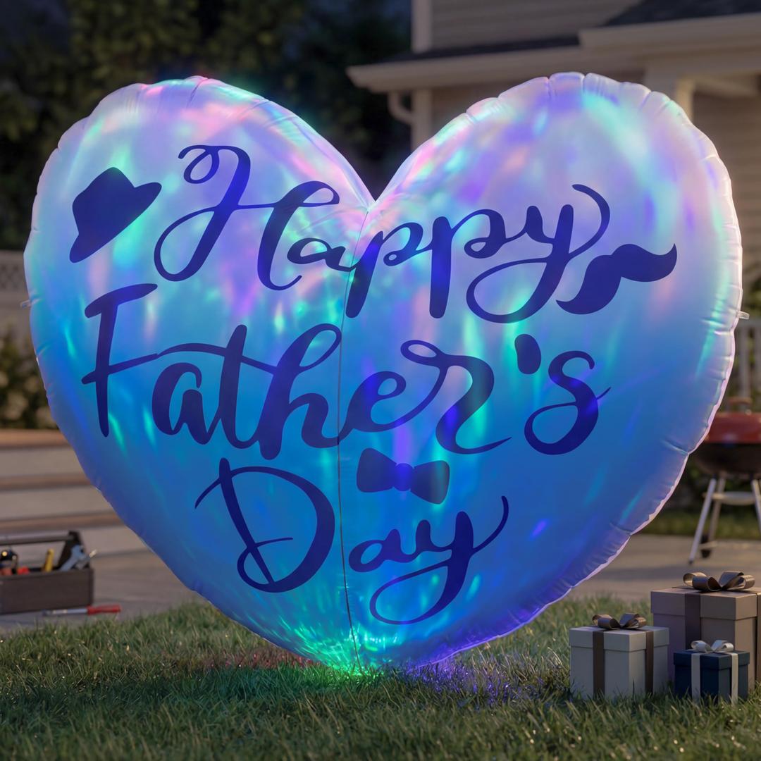 6.5FT Inflatable Happy Father's Day Decorations, Mother's Day Inflatable Double Side Decorations, Giant Hearts Built-in LED Lighted Blow Up Decoration Home Yard Outdoor Indoor Decor