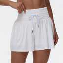 Blaosn Flowy Athletic Shorts for Women Gym Workout Running Short Pants High Waist Skort with Pocket Casual Summer Clothes (White, L)