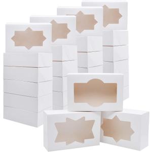 JOYIN 24 PCS Christmas Cookie Boxes for Gift Giving, 8.75 x 5.75 x 2.75 Xmas Holiday White Bakery Treat Boxes Containers with Window for Pastries, Cupcakes, Chocolate, Candy, Brownies, Donuts