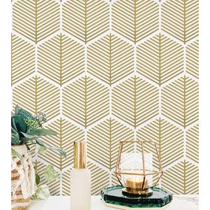 Aniboo Modern Peel and Stick Wallpaper Boho Gold Contact Paper for Cabinets and Drawers Geometric Bathroom Self Adhesive Removable Wallpaper for Bedroom Gold Decorative Contact Paper 197inL17.3inW 2pcs