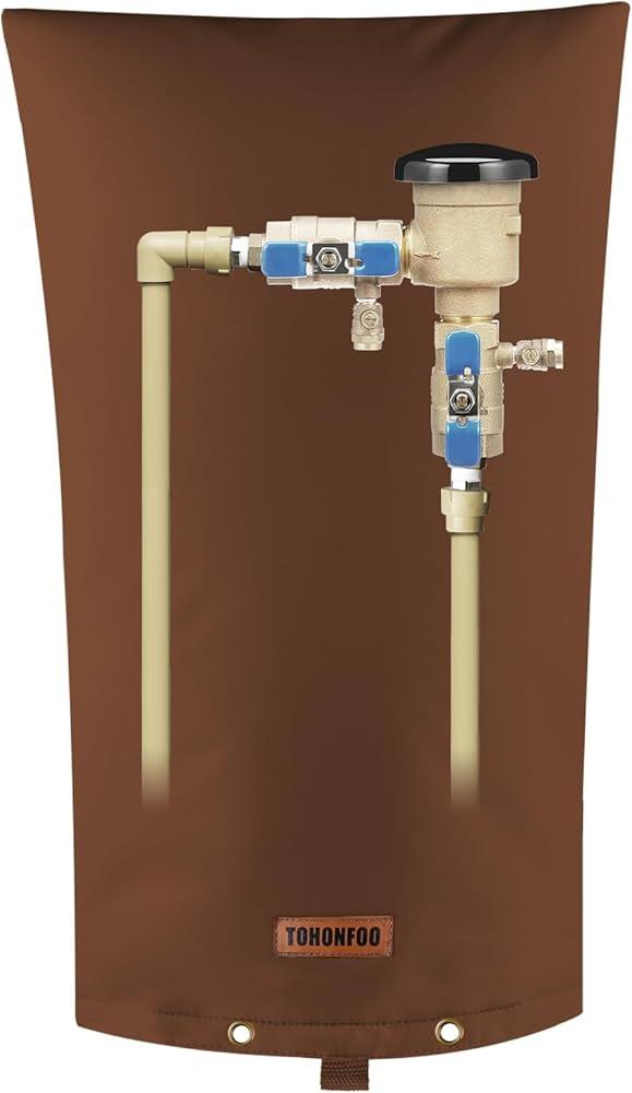 Backflow Preventer Insulation Cover 5F/5 Winter Freeze Protection for Sprinkler, Pressure Vacuum Breaker, Well Pump & Outdoor Plumbing Valves Waterproof, Insulated, (24" W x 30" H, Brown)