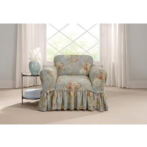 SureFit Ballad Bouquet 1 Piece Skirted Chair Slipcover Blue