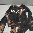 Sexy Tie-Front Tops for Women Clubwear Long-Sleeve Milano Graphic Crop Top Deep V-Neck T-Shirts Trendy (Black, S)
