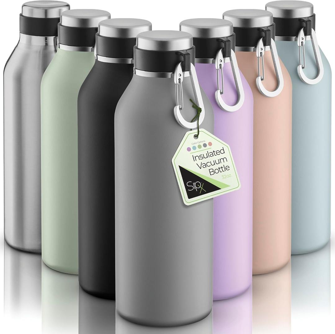 SipX Triple-Insulated Stainless Steel Water Bottle - 32oz. With Cover Lid, BPA-Free Reusable Insulated Water Bottle Keeps Cold For 24 Hours, (Grey) (Gray)