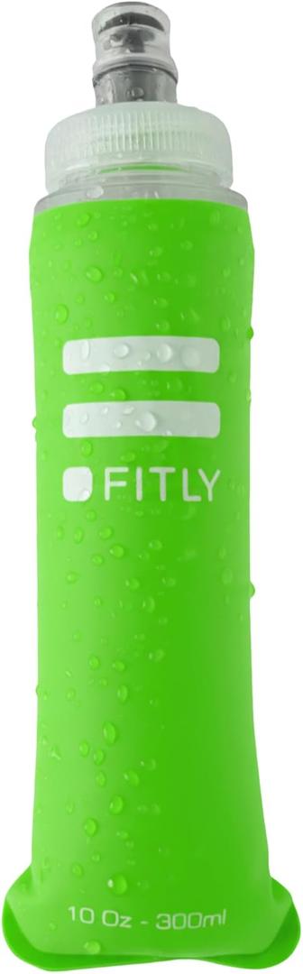 FITLY Soft Flask - Shrink As You Drink Soft Water Bottle for Hydration Pack - Folding Water Bottle Ideal for Running, Hiking, Cycling, Climbing & Rigorous Activity (10 Ounces, Green)