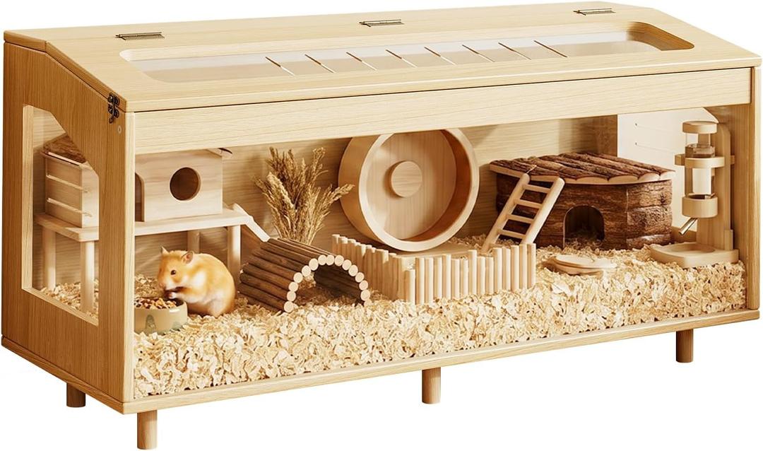 Wooden Hamster Cage with Acrylic Board Base, 39.4"