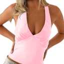 CSDAJIO Sexy Silk Satin Deep V Neck Halter Tops for Women Tie Back Tank Top Going Out Low Cut Backless Shirt (Small, Light Pink)