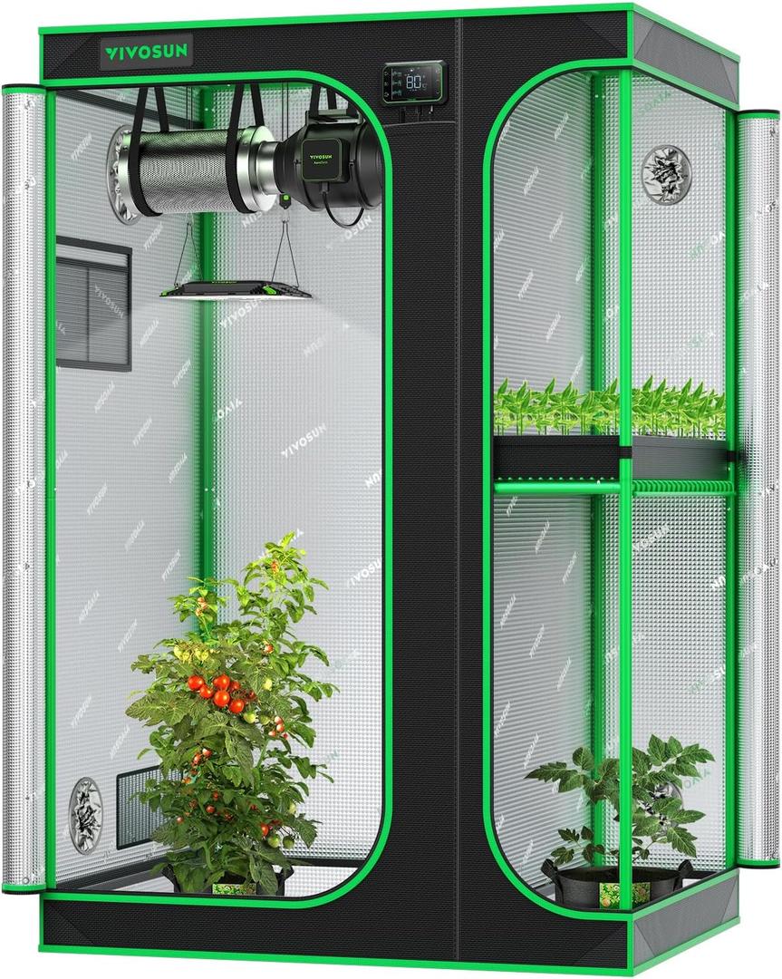 VIVOSUN 2-in-1 4x3 Grow Tent, 48"x36"x72" Seedling Clone Tent High Reflective Mylar with Multi-Chamber and Floor Tray for Hydroponic Indoor Plant Tent