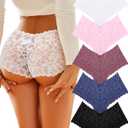 Sexy Underwear Panties for Women Cheeky V Waist Lace Boyshorts Lingerie Plus Size Underwear Gift Wife Women 5 Pack (3X-Large, 5 Pack-sky Blue*1 White*1 Baby Pink*1 Maroon*1 Black*1)