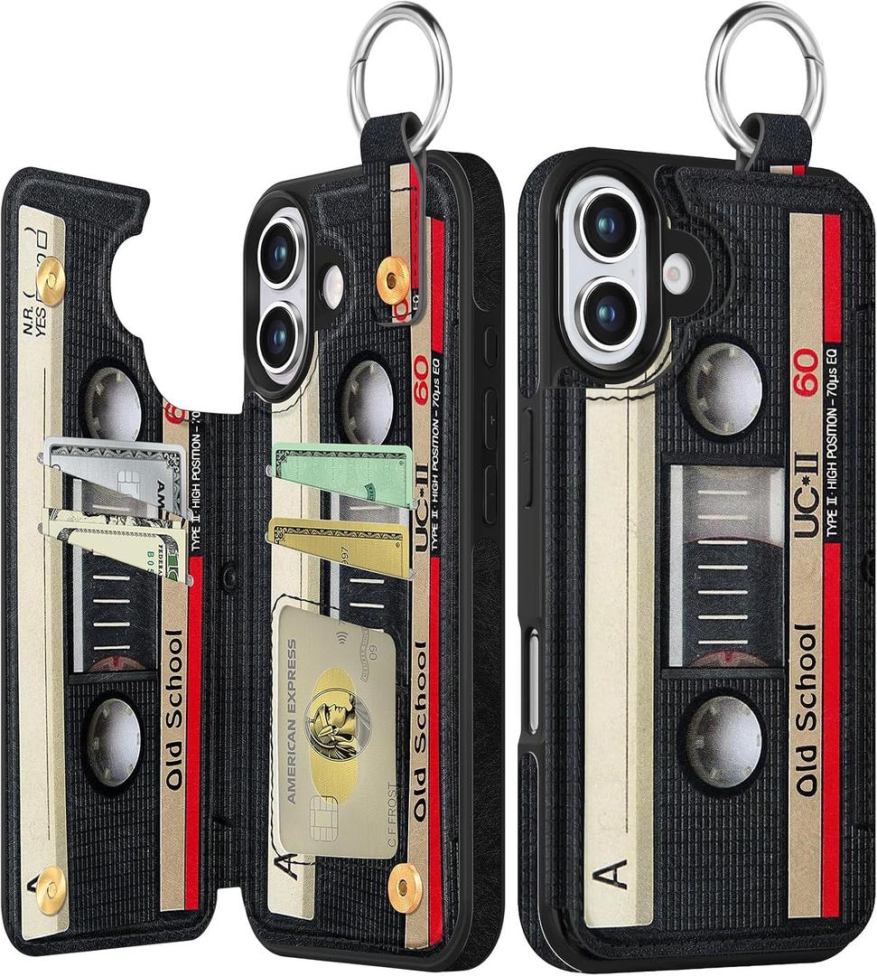 Shorogyt Compatible with iPhone 17 Wallet Case with Card Holder - Cute CD Tape Design Kickstand for Magnetic Clasp Back Flip Folio Leather Phone Covers for Women Men Girls