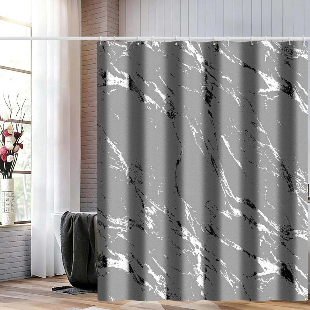 Premium Gray Marble Shower Curtain - Realistic Vein Design, Water-Resistant Fabric (72x72 Inches), Stable Drape, Easy-Clean, Stylish Nordic/Ins Bathroom Decor (Grey)