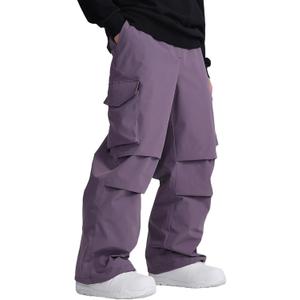 Mens Ski Pants Waterproof Insulated Winter Snow Baggy Snowboard Pants Splice Patches Outdoor Sports (X-Large, Purple)