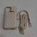 LAMEEKU Quilted Leather Wallet Case with Card Holder & Crossbody Strap for iPhone 12 Pro Max 6.7" - Beige
