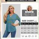 Womens 3/4 Length Sleeve Tops V Neck Lace Tunic Tops Dressy Casual Shirts Loose Fit 2025 Trendy Business Blouses (Blue, L)