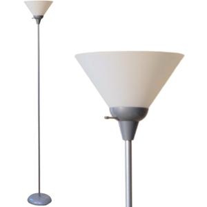 LIGHTACCENTS Mary Torchiere Floor Lamp  Silver Standing Lamp with White Shade and Rotary Switch, Modern Pole Light for Living Room, Bedroom, Office, or Dorm  Slim Minimalist Design (Gray)