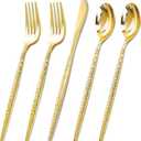 Rubtlamp 180 Pcs Gold Plastic Silverware  Disposable Plastic Utensils  Hammered Plastic Forks And Spoons  Gold Plastic Cutlery Set Include 60 Forks, 60 Knives And 60 Spoons for Party
