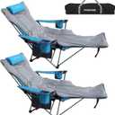 Reclining Camping Chair with Removable Footrest Lounge Chair with Headrest, Cotton Cushion, Portable Adjustable Folding Chairs (2 Pack, Blue)