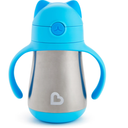 Munchkin Cool Cat Sippy Cup with Straw for Toddlers, Stainless Steel Straw Cup, 8 Ounce, Blue
