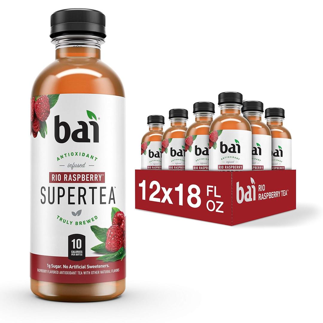Bai Iced Tea, Rio Raspberry, Antioxidant Infused Supertea, Crafted with Real Tea (Black Tea, White Tea), 18 Fl Oz (Pack of 12) (EXP 04/21/26)