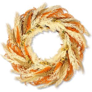 Fall Wreath for Thanksgiving Decorations, 24inch Pampas Wreath for Front Door, Harvest Grain Gold Autumn Wall Decor for Thanksgiving Indoor Outdoor (Pampas Grass Wreath)