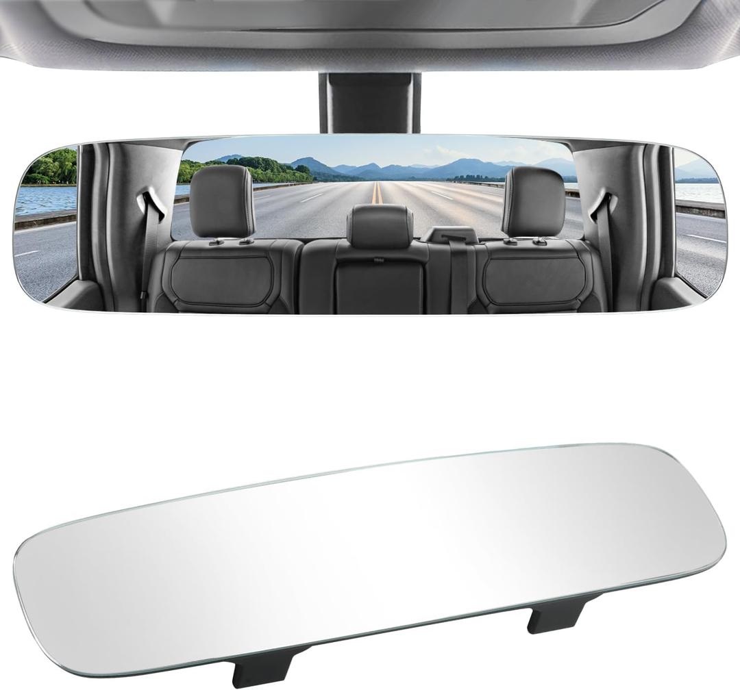 LivTee Frameless Rear View Mirror, Universal 11.81'' (300mm), Wide Angle Panoramic Convex Rearview Mirror, Clip-on to Original to Eliminate Blind Spot for Cars SUV Trucks, 11.81 x 3.23 inches