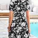 BTFBM Summer Dresses for Women 2026 Lightweight Casual Short Sleeve Floral Mini Dress A Line Beach Vacation Sundress (Black, XL)