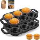 Pre-Seasoned Cast Iron Muffin Pan - 6-Cup Nonstick Cupcake Pan, 2 Piece Set