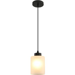 Modern Black Farmhouse Pendant Light with Glass Shade, Industrial Pendant Lighting, Adjustable Hanging Light Fixtures, Farmhouse Pendant Lighting (1 PACK, 1 Pack Milk Glass Black)