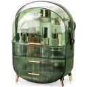 CANITORON Makeup Organizer,Large Capacity Skincare Organizer for Vanity,Cosmetic Organizer with 2 Drawers and Transparent Cover for Bedroom Countertop and Bathroom Countertop Storage(L, Green)