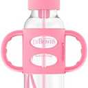 Dr. Brown's Milestones Narrow Sippy Straw Bottle, Spill-Proof with 100% Silicone Handles and Weighted Straw, 8 oz/250 mL, Pink, 6m+