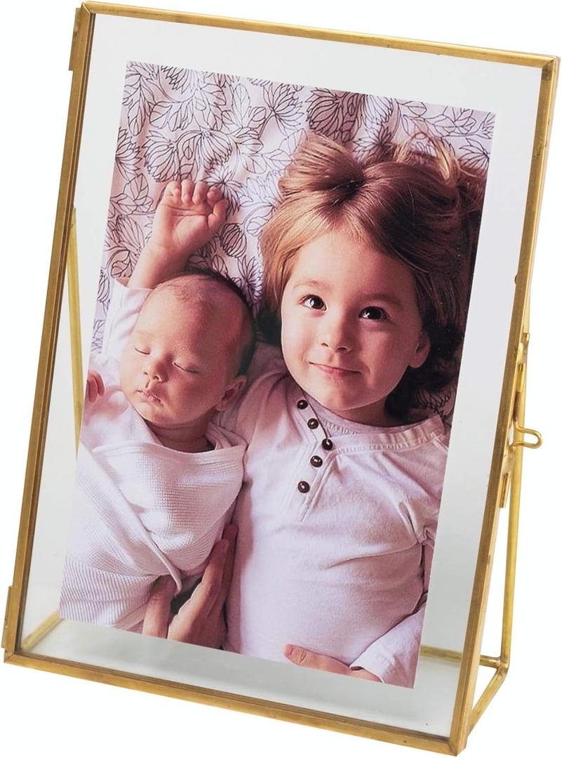 6x8 Gold Photo Frame Vintage Style Antique Gold Standing Picture Frames with Pressed Glass, Brass (6 x 8)