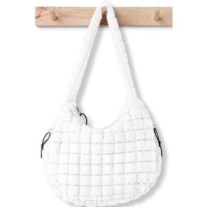 Puffer Tote Bag for Women Large Quilted Tote Bag Quilted Carryall Bag Soft Puffy Crossbody Bag Hobo Handbags Puff Purse (White)