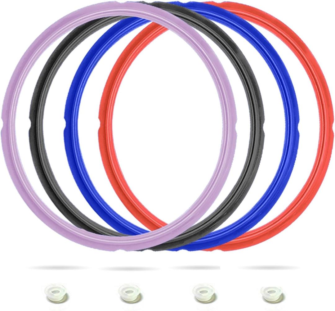 4 Pack 8 QT Silicone Sealing Ring for Instanpot Replacement Silicone Gasket Seal Rings with 4 Colors with 4 Float Valve Seal Gasket, Fits Duo/Plus 8, Ultra 8, Lux 8, Smart 8, Nova 8, CSG 8