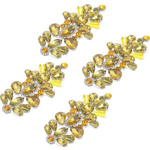 uxcell 4Pcs Rhinestone Crystal Applique, Rhinestone Iron on Patch, Hot Fix Crystal Sewing Applique for Bridal Sash Wedding Dress Shoes Bags, Yellow (8 x 4cm / 3.15" x 1.57" (L x W))